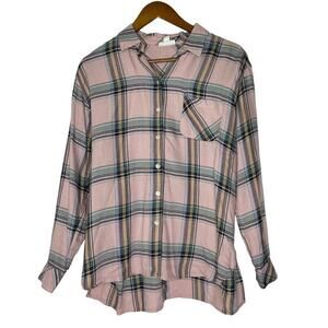 J.Jill XS Pink Plaid Button-Up Long-Sleeve Blouse Casual Feminine Everyday